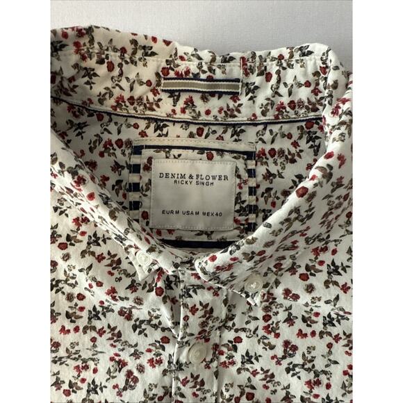 Denim Flower Ricky Singh Men’s Fitted M Preppy Floral Short Sleeve Shirt Resort - Picture 5 of 11